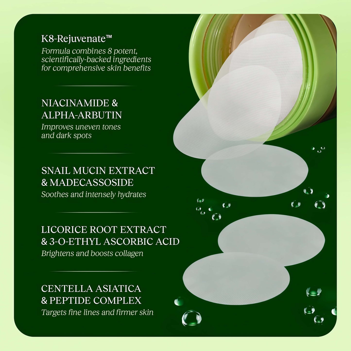 JiYu Toning Polish Pads - Korean Skincare for Dark Spots,Wrinkles & Dull Skin - Hydrating Facial Treatment with Snail Mucin, Niacinamide, Peptides & Centella - 100 Count